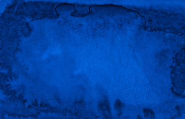Dark rich blue watercolor background  with torn strokes and uneven divorces. Abstract background for design, layouts and patterns.