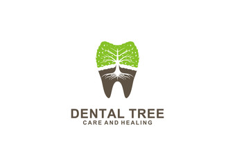 Vector logo of a tree and teeth as a symbol of dental health