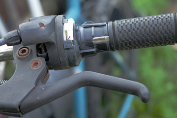  Handlebar of an old sports bike close-up.