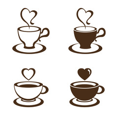 Set of mugs icons with tea and coffee. Coffee cup symbol vector icon illustration design