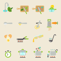 Cooking  instruction flat icon set for you kitchen, restaurant or menu.