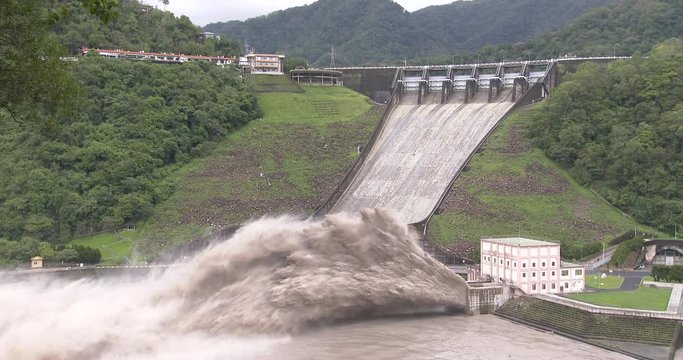 Flood Waters Blast From Dam Hydroelectric Plant - Dujuan