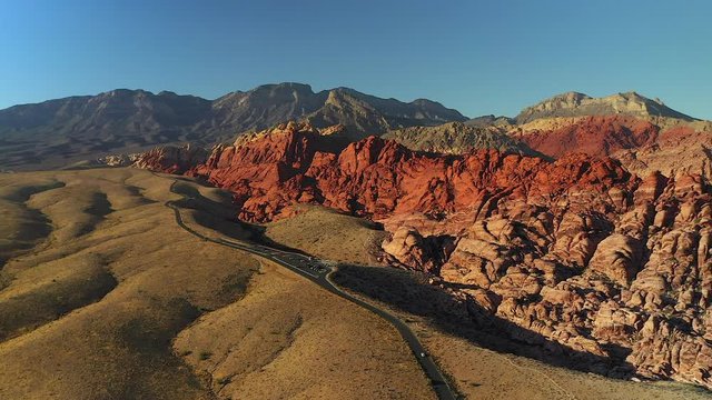 Panning down Aerial drone footage of Red Reck Canyon outside of Las Vegas Nevada.