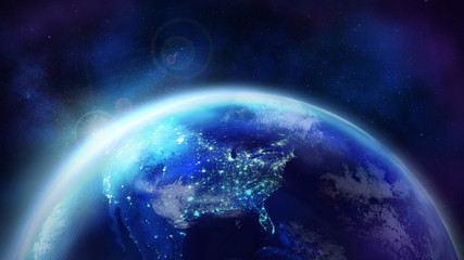 Obraz na płótnie Canvas Dawn over the planet Earth. The night half of the Globe.