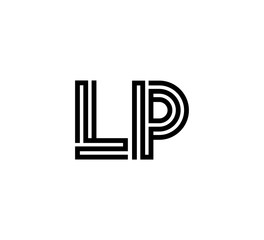 Initial two letter black line shape logo vector LP