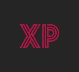 Initial two letter red line shape logo on black vector XP