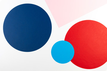 Texture background of fashion papers in memphis geometry style. White, navy blue, light blue, red and pastel pink colors