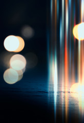Blank dark background of the show scene. Neon ultraviolet blurre