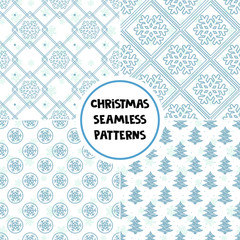 Set of geometrical seamless winter patterns; Christmas holiday design with winter elements for greeting card, gift box, wallpaper, wrapping paper, fabric, web design.