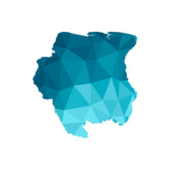 Vector isolated illustration icon with simplified blue silhouette of Suriname map. Polygonal geometric style, triangular shapes. White background