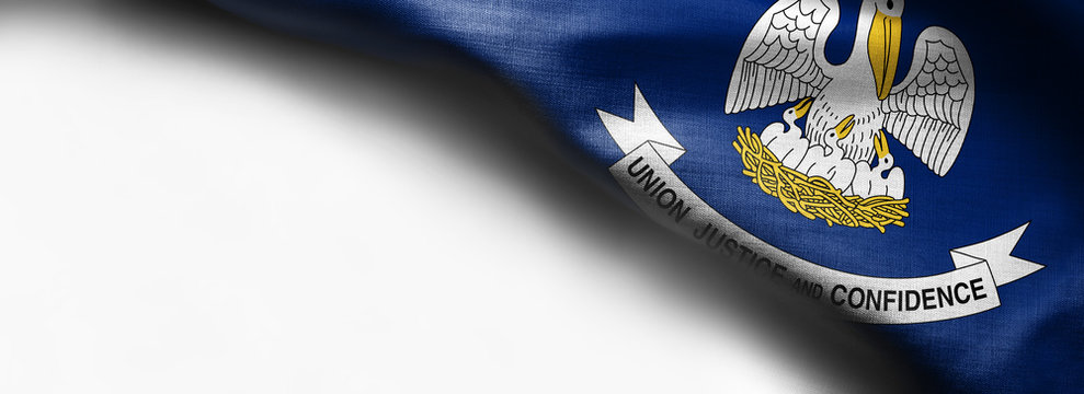 Fabric texture of the Louisiana Flag background - flag on white background - right top corner - free copy space