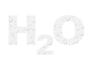 H2O text from bubbles. Chemical water formula. transparent text with bubbles splash. 3d vector realistic drop, underwater air, rain, condensate. Vector Illustration. EPS 10.