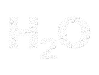 H2O text from bubbles. Chemical water formula. transparent text with bubbles splash. 3d vector realistic drop, underwater air, rain, condensate. Vector Illustration. EPS 10.