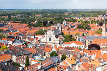 Fototapeta na wymiar Panoramic aerial view of the old city of Bruges, Belgium