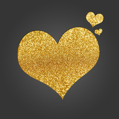 Black invitation card with golden shiny hearts