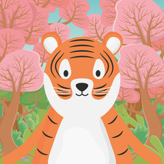 cute animal tiger cartoon in the forest