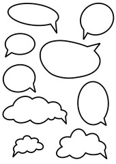 Illustration of set with Speech Balloon. Black outline on white background.