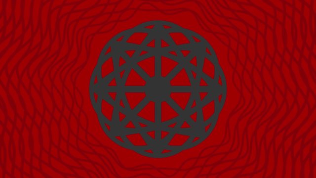 Graphic object that rotates in the center, increasing and then reducing size within a graphic frame, while the background quickly changes color creating a psychedelic effect, in 16: 9 video format