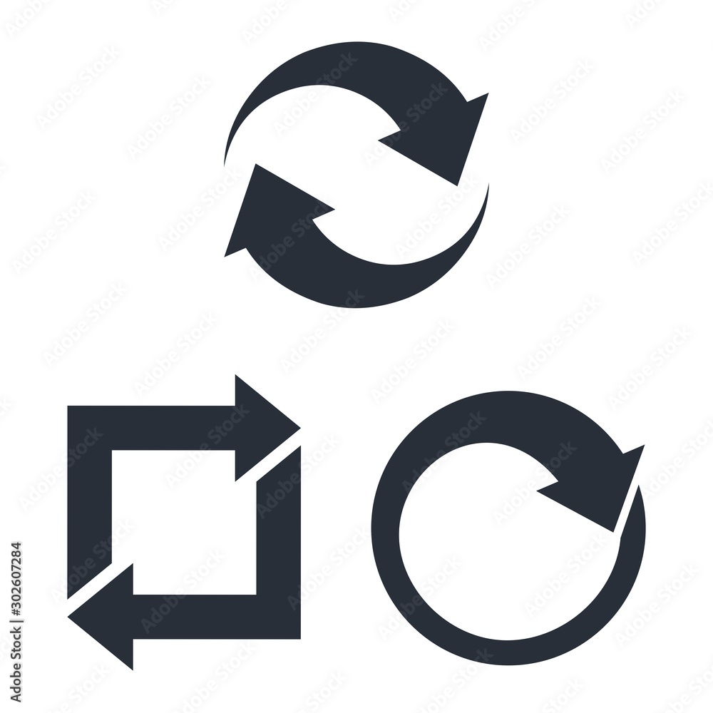Poster set signs reload refresh rotation. vector icons on a white background.