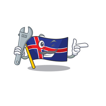 Cartoon fleg iceland isolated with mechanic shape