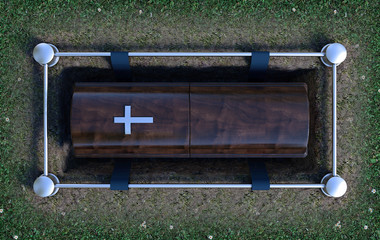 Modern Coffin Into Grave