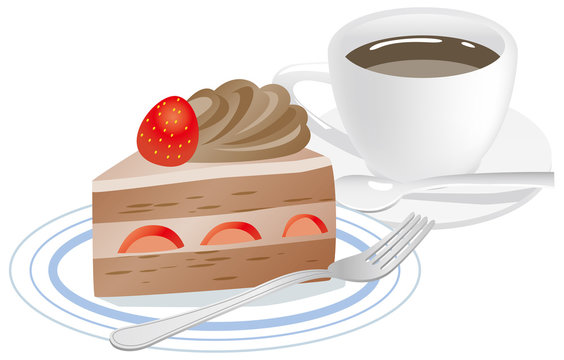cake slice with strawberry and coffee clip art preview