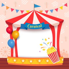 Carnival tent frame with popcorn and balloons party