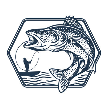 Download Walleye Fishing By Man In Lake Walleye Jump Out Of Water Stock Vector Adobe Stock