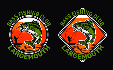 largemouth bass fishing club, big bass jump on the water catching by man on kayak fishing with afternoon background