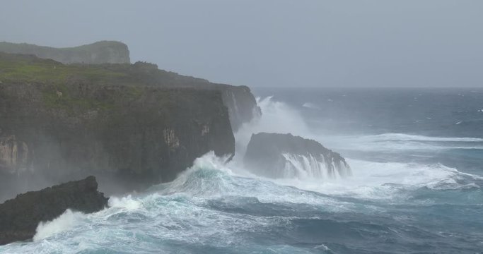Large Hurricane Waves Break Onto Cliffs - Goni