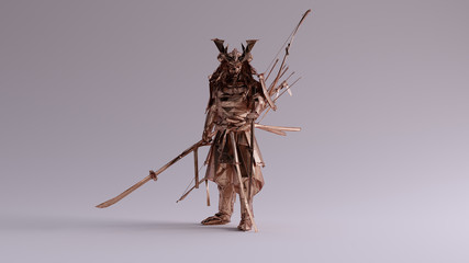 Bronze Samurai made out of Polygon Triangles with a Lattice Frame 3d illustration 3d render