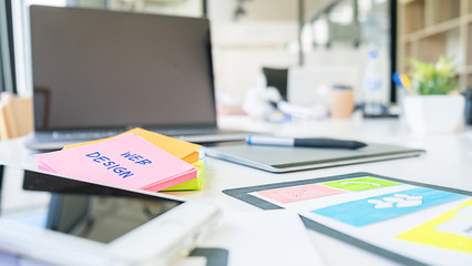 Creative Web Designer planning application and developing template layout, framework for mobile phone. User experience (UX) concept.