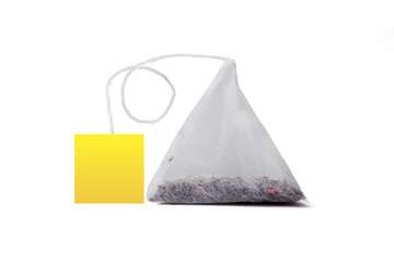 Tea bag on white background