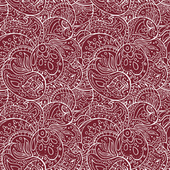Seamless blue paisley pattern on white background. Oriental decoration print. Boho style, for wrapping, wallpaper, fabric. Indian ornament