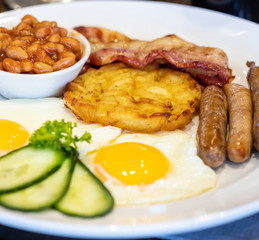 Plate with traditional English breakfast