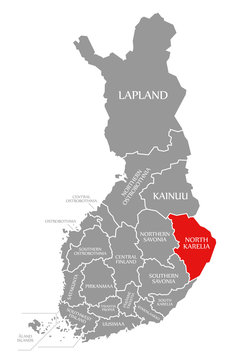 North Karelia Red Highlighted In Map Of Finland