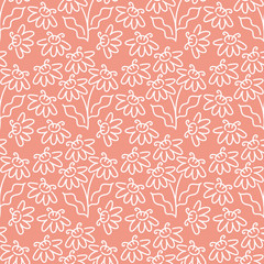 Outline drawing seamless background. Hand drawn flowers . Suitable for backgrounds, invitations, Wallpapers, packaging design