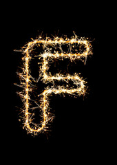 alphabetic letter F burning sparkler, 3D, ILLUSTRATIOn