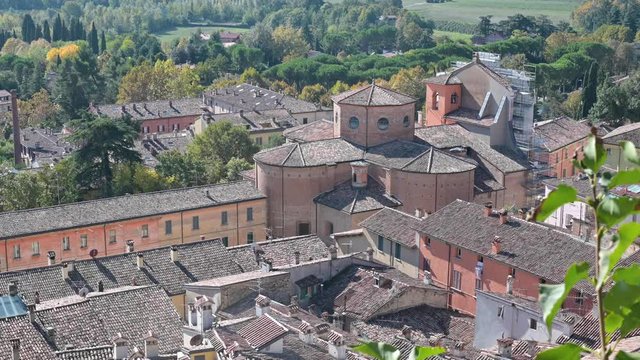 Aerial view of the medieval village of the Reggio Emilia Romagna. Old italian city and hills.
