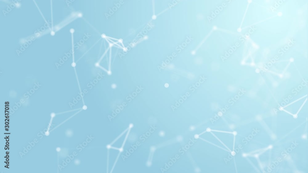 Aufkleber 3d abstract white geometry flying wireframe network and connecting dot space on blue background. sec