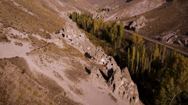 Rock-Cut Churches in The Beginning of Time on Soganli Valley from SKY. Kayseri, Turkiye