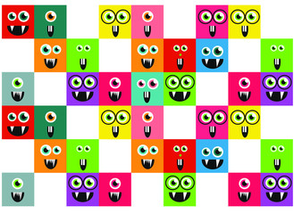 colored square monsters, baby cartoon pattern