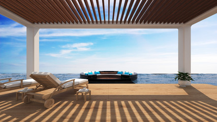 Fototapeta na wymiar Living pool villa resort beach view