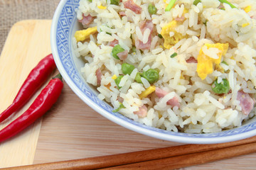 bowl of Cantonese rice on a table