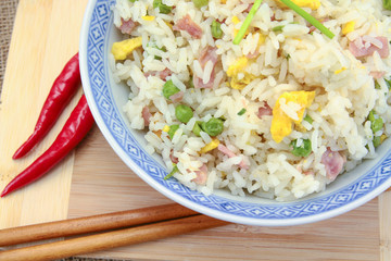bowl of Cantonese rice on a table