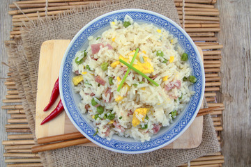 bowl of Cantonese rice on a table