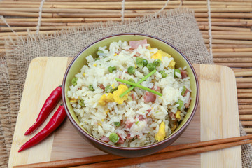 bowl of Cantonese rice on a table