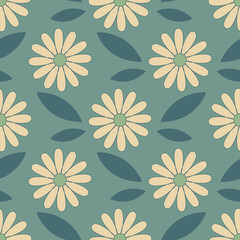 seamless pattern with flowers and leaves in retro scandinavian style © argunika