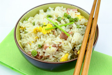 bowl of Cantonese rice on a white background