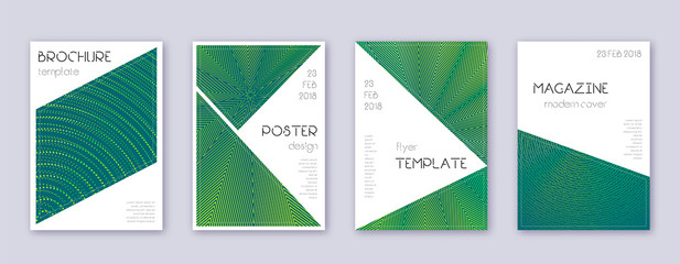 Triangle brochure design template set. Green abstr